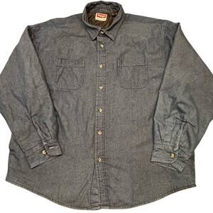 Wrangler Denim Button Up Shirt Men’s 2XL Blue Western Workwear Chambray USA
